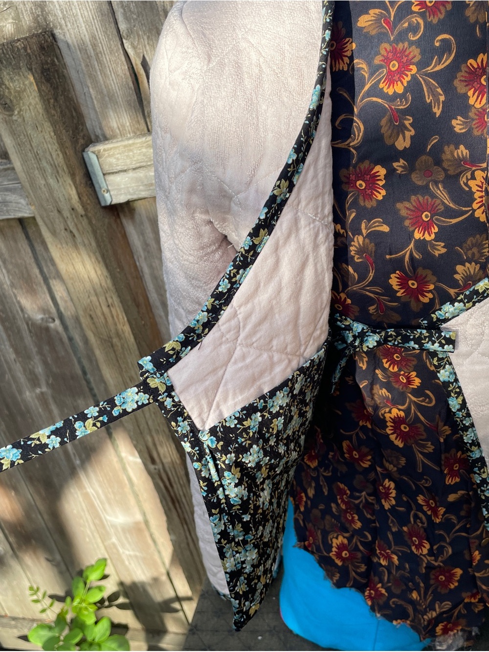 Light Beige Quilted Wrap Jacket with Floral Trim - Picture 2 of 6